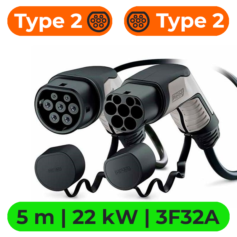 KABEL AC 22 kW Type 2 - Type 2 5m (3F32A) Wallbox Chargers